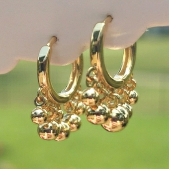 Boho Gypsy Sisters Jewelry - 18KT GOLD VERMEIL/925 STERLING SILVER BALL TASSEL DANGLE HOOP EARRINGS☆NEW☆BOHO